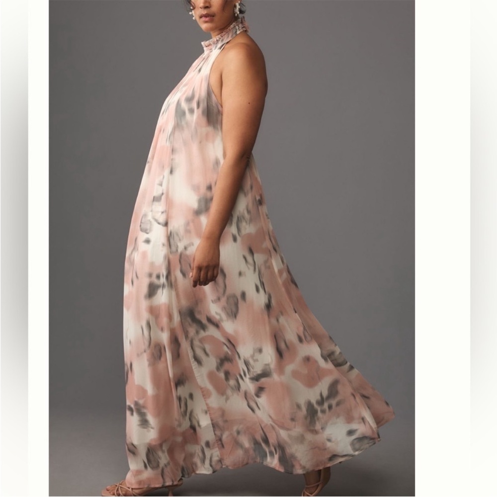 Anthropologie Blush and Gray Watercolor Halter Maxi Dress - Picture 7 of 16